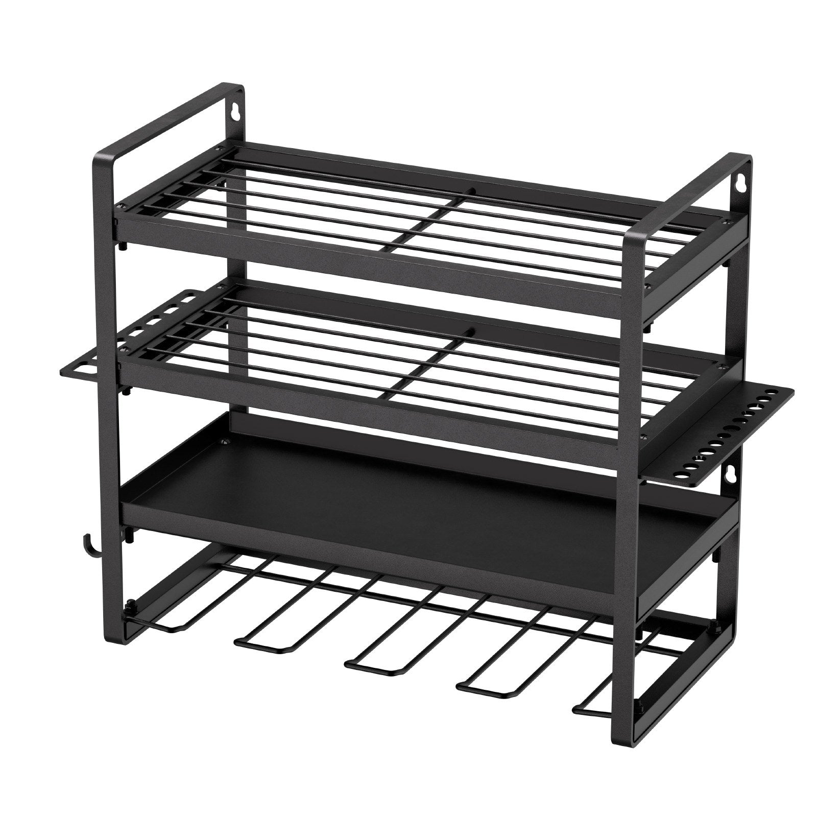 4-Tier Compact Wall Mounted Power Tool Organizer | Heavy Duty Garage Storage Rack with Drill Holder & Shelves (132lb Capacity)