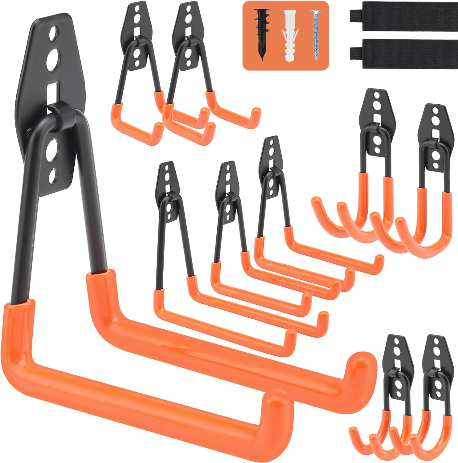 12-Piece Heavy Duty Garage Storage Hooks | Wall Mount Tool Organizer Hangers for Ladders, Bikes & Power Tools