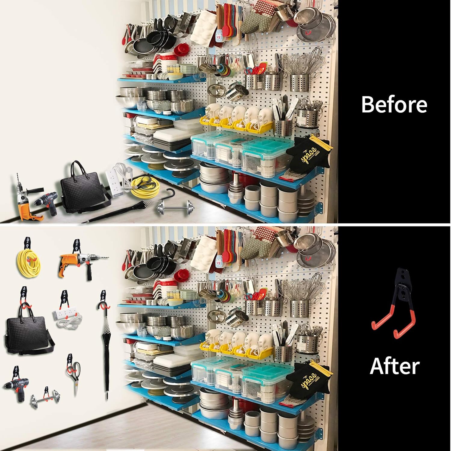 12-Piece Heavy Duty Garage Storage Hooks | Wall Mount Tool Organizer Hangers for Ladders, Bikes & Power Tools