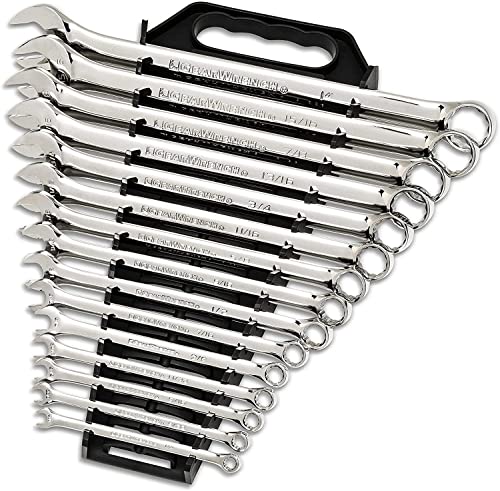 GEARWRENCH 30 Piece 12 Point Long Pattern Combination SAE/Metric Wrench Set with Wrench Racks (1/4-1 in., 8-22 mm) - 81937