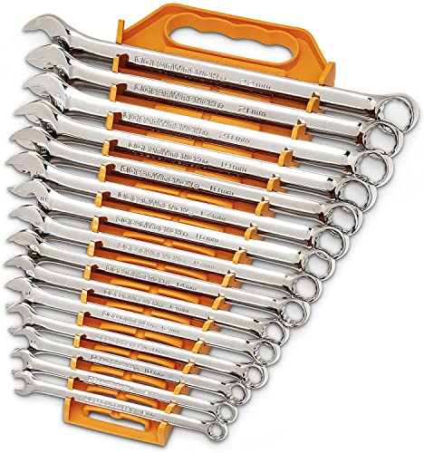 GEARWRENCH 30 Piece 12 Point Long Pattern Combination SAE/Metric Wrench Set with Wrench Racks (1/4-1 in., 8-22 mm) - 81937