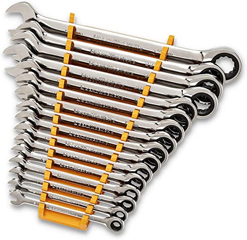 GEARWRENCH 30 Piece 12 Point Ratcheting Combination SAE/Metric (1/4-1 in., 8-24 mm) Wrench Set with Wrench Racks - 86702