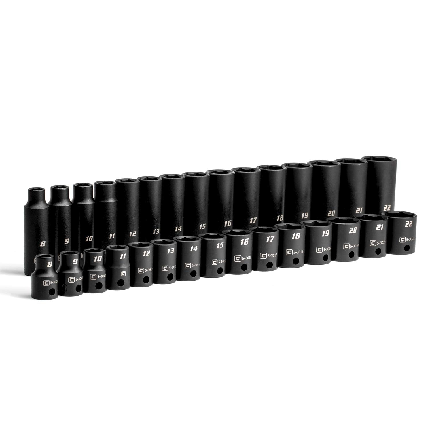 Capri Tools 3/8 in. Drive Shallow, Semi-Deep and Deep Impact Socket Set, Metric, 8 to 22 mm, 45-Piece