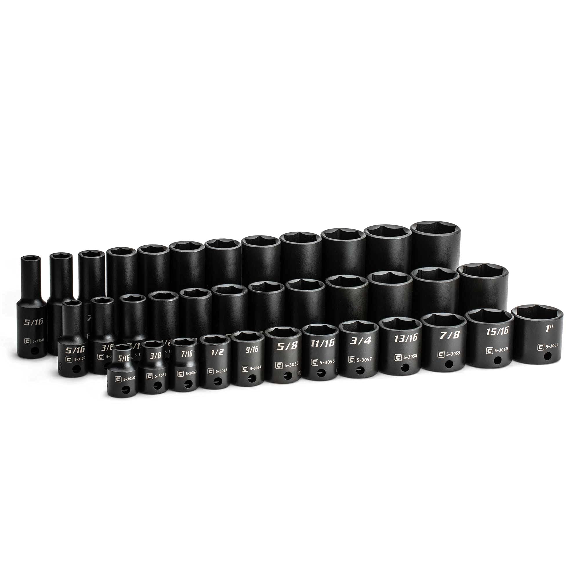 Capri Tools 3/8 in. Drive Shallow, Semi-Deep and Deep Impact Socket Set, Metric, 8 to 22 mm, 45-Piece