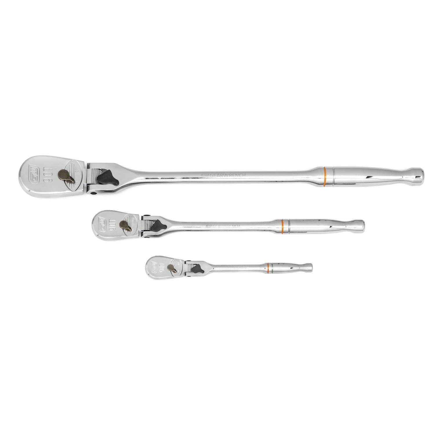 GEARWRENCH 3 Pc. 1/4", 3/8" & 1/2" Drive 90 Tooth Dual Material Locking Flex Head Ratchet Set - 81298T, Multi, One Size
