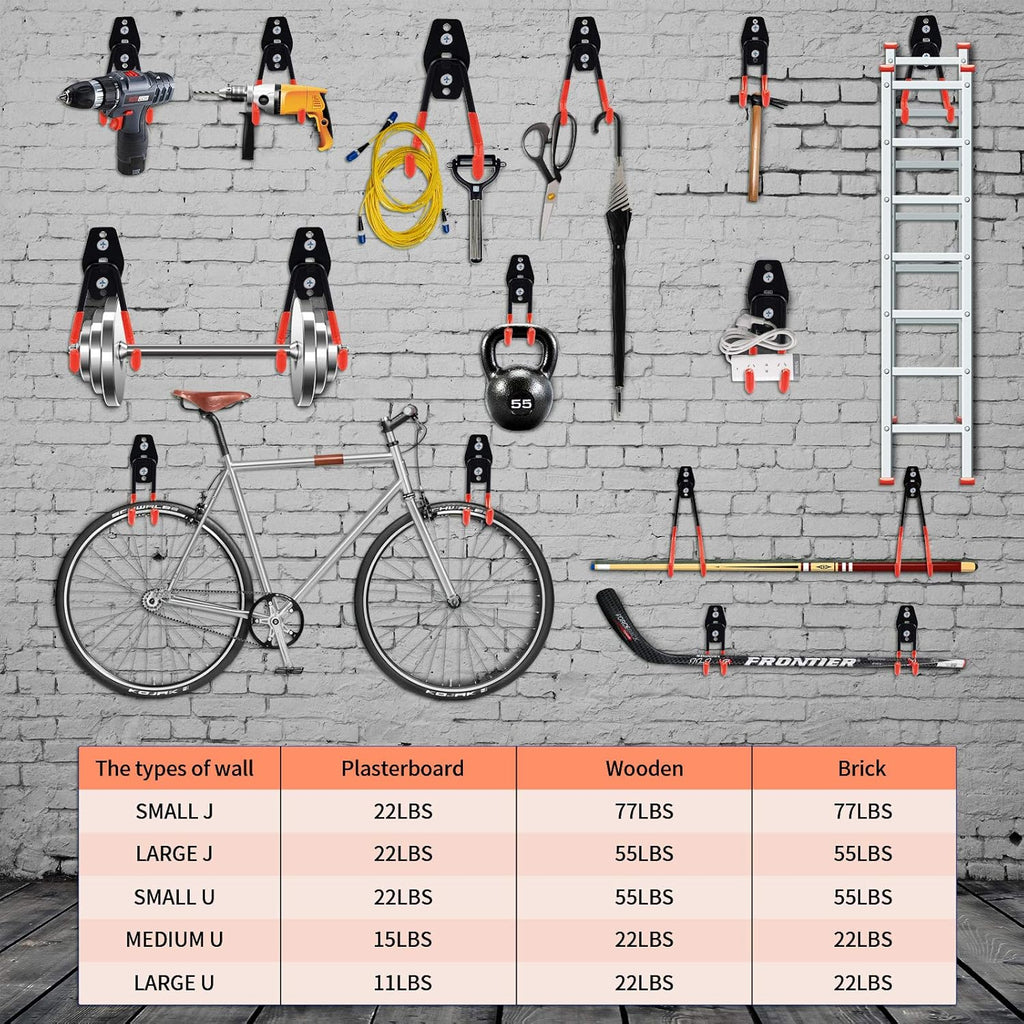 12-Piece Heavy Duty Garage Storage Hooks | Wall Mount Tool Organizer Hangers for Ladders, Bikes & Power Tools