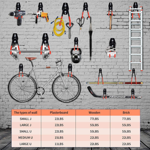 12-Piece Heavy Duty Garage Storage Hooks | Wall Mount Tool Organizer Hangers for Ladders, Bikes & Power Tools