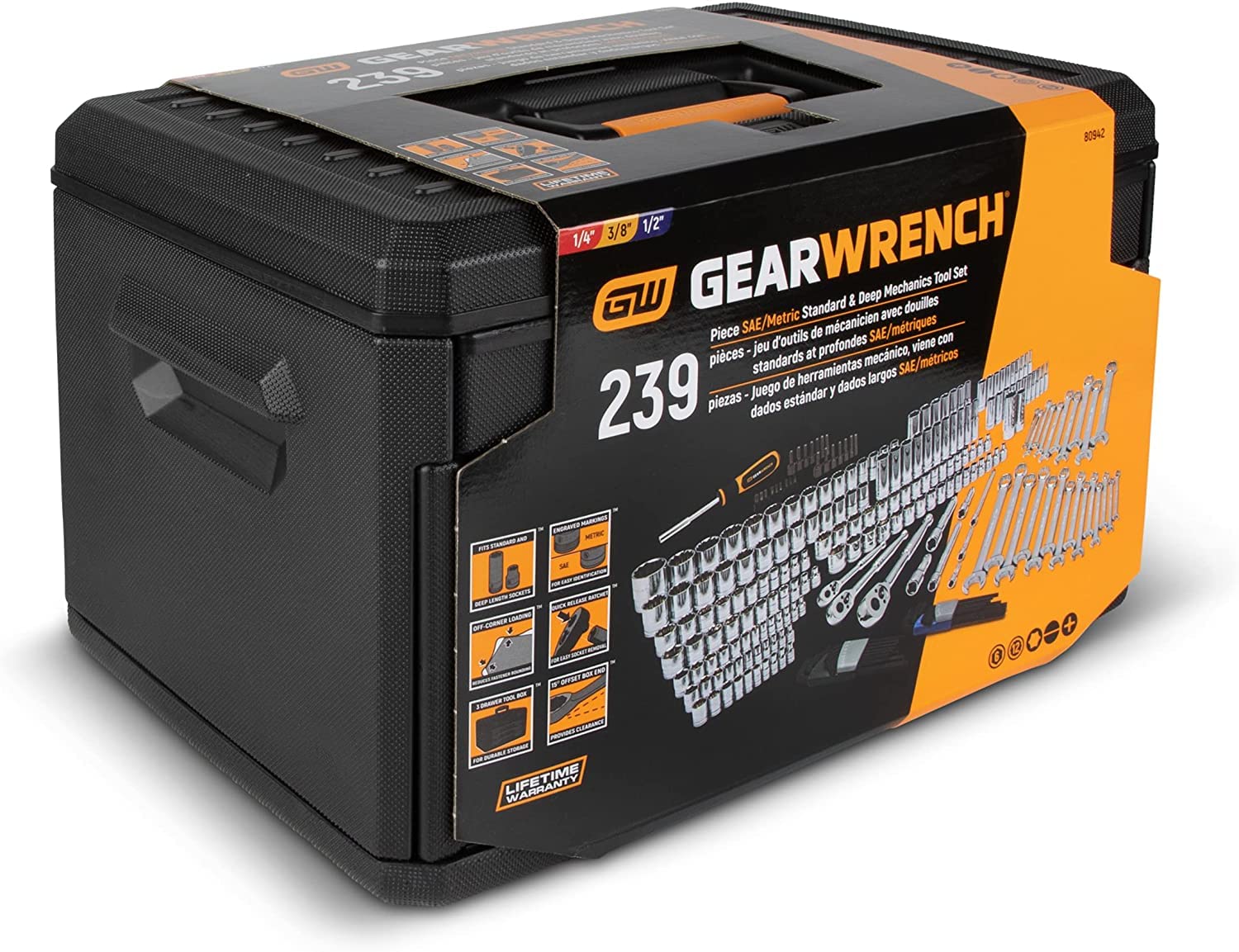 GEARWRENCH 80966 243 Pc. 6 Pt. Mechanics Tool Set In 3 Drawer Storage Box
