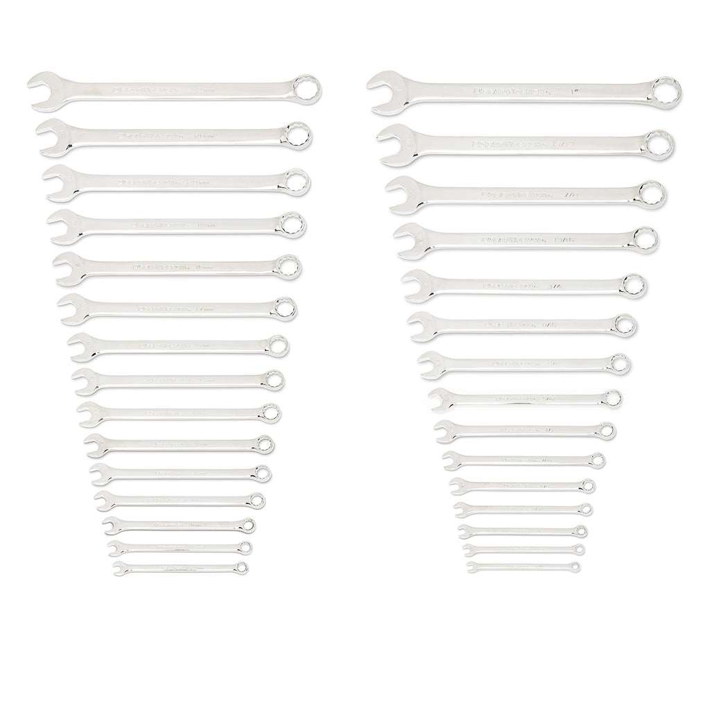GEARWRENCH 30 Piece 12 Point Long Pattern Combination SAE/Metric Wrench Set with Wrench Racks (1/4-1 in., 8-22 mm) - 81937