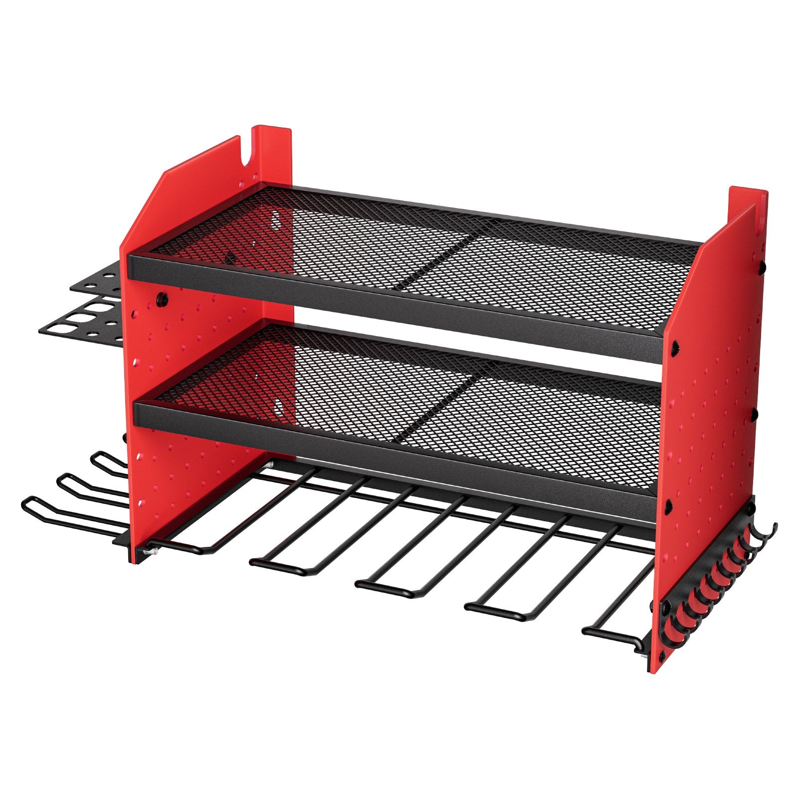 3-Tier Wall Mounted Power Tool Organizer Rack | Adjustable Shelf Garage Storage with Pegboard Sides & Drill Holder (100lb Capacity)