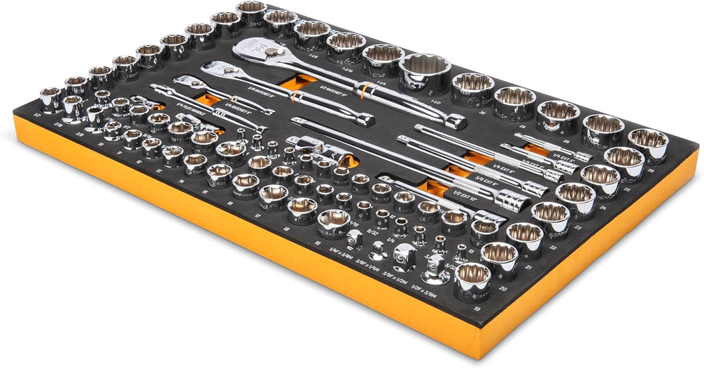 GEARWRENCH 83 Pc. 1/4, 3/8", 1/2" 90-Tooth SAE/Metric Mechanics Tool Set with EVA Foam Tray - 86529