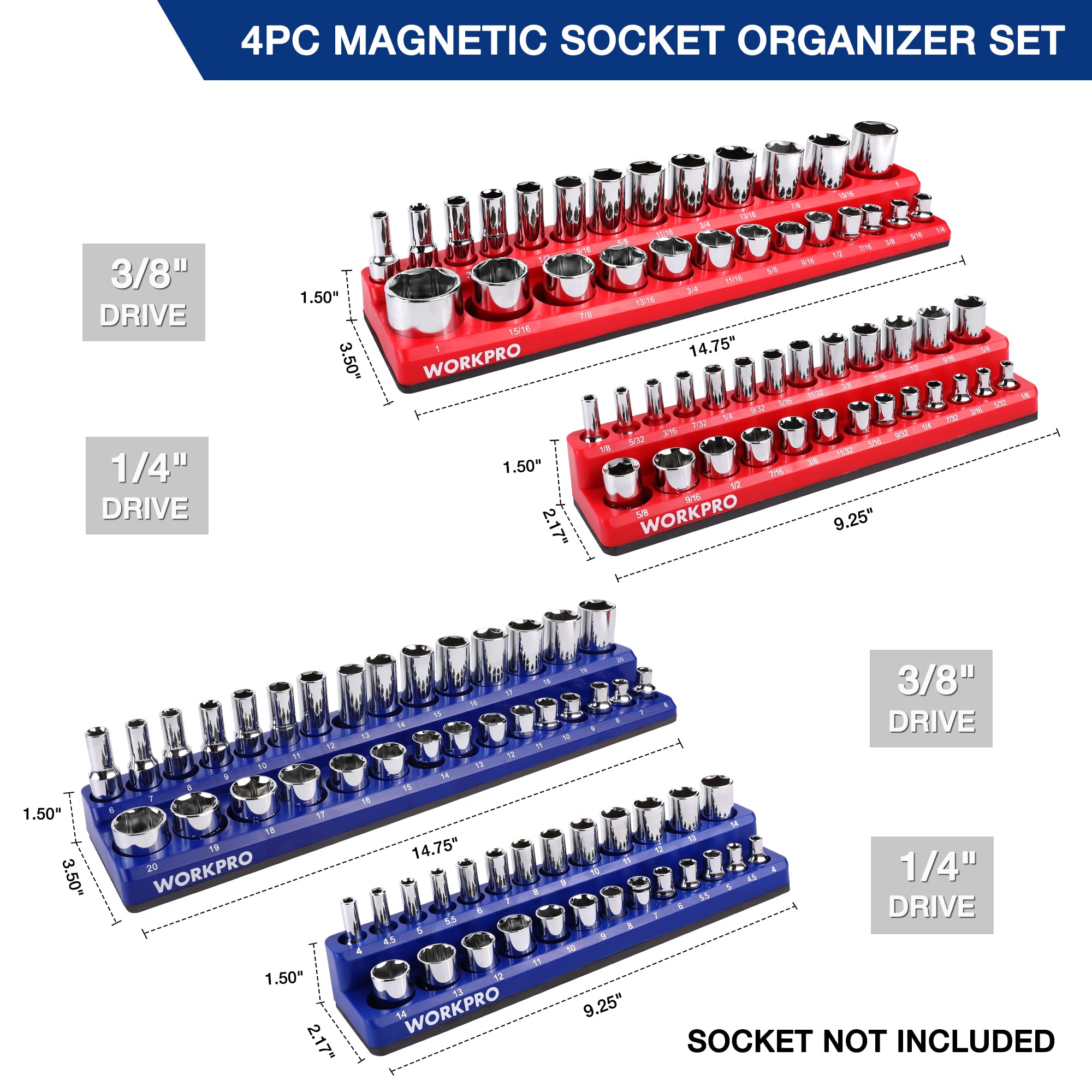 6-Piece Magnetic Socket Organizer Set — 1/4", 3/8" & 1/2" Drive, Metric & SAE