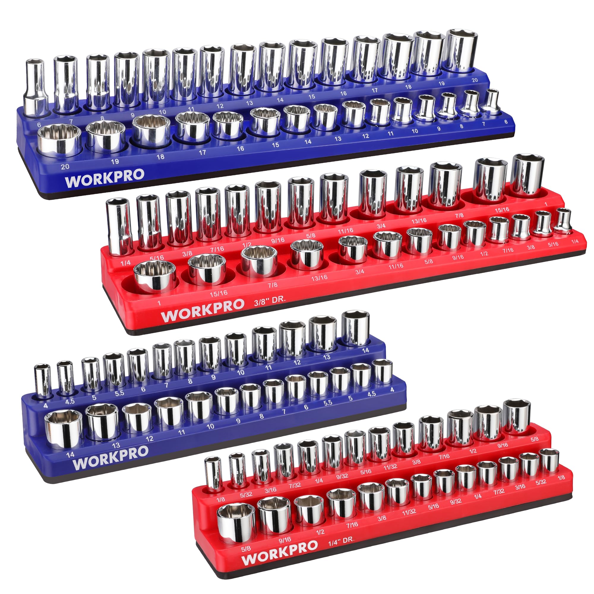6-Piece Magnetic Socket Organizer Set — 1/4", 3/8" & 1/2" Drive, Metric & SAE