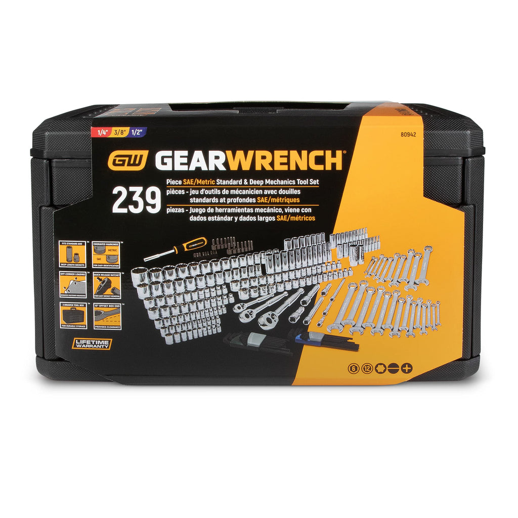 GEARWRENCH 80966 243 Pc. 6 Pt. Mechanics Tool Set In 3 Drawer Storage Box