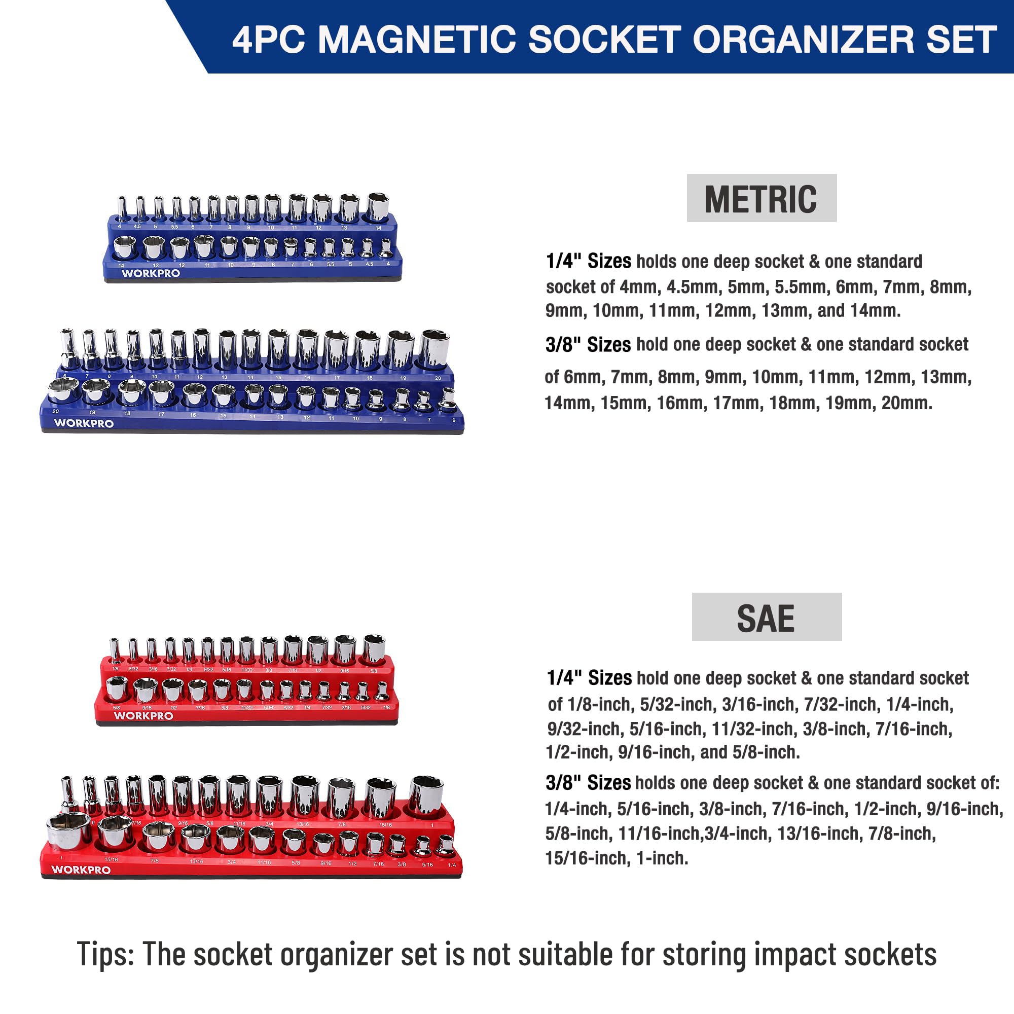 6-Piece Magnetic Socket Organizer Set — 1/4", 3/8" & 1/2" Drive, Metric & SAE