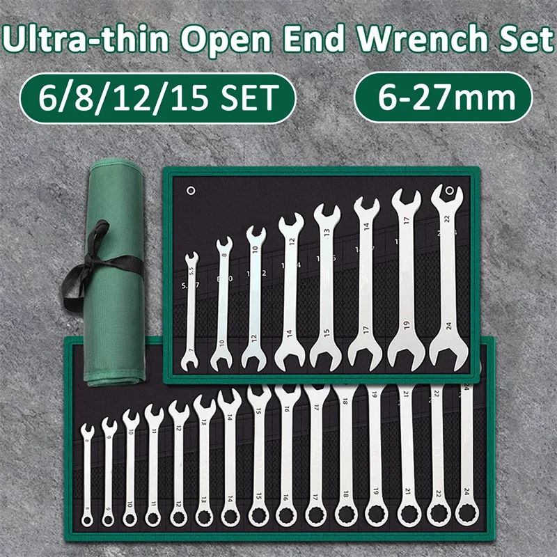Ultra-thin Open End Wrench Set 6mm to 27mm.