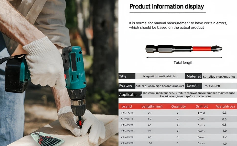 Rafford Anti Slip bits Magnetic Screwdriver bit Set S2 Alloy Steel Impact Resistance Bits-3/6/12Pcs Suitable for Electric Drills