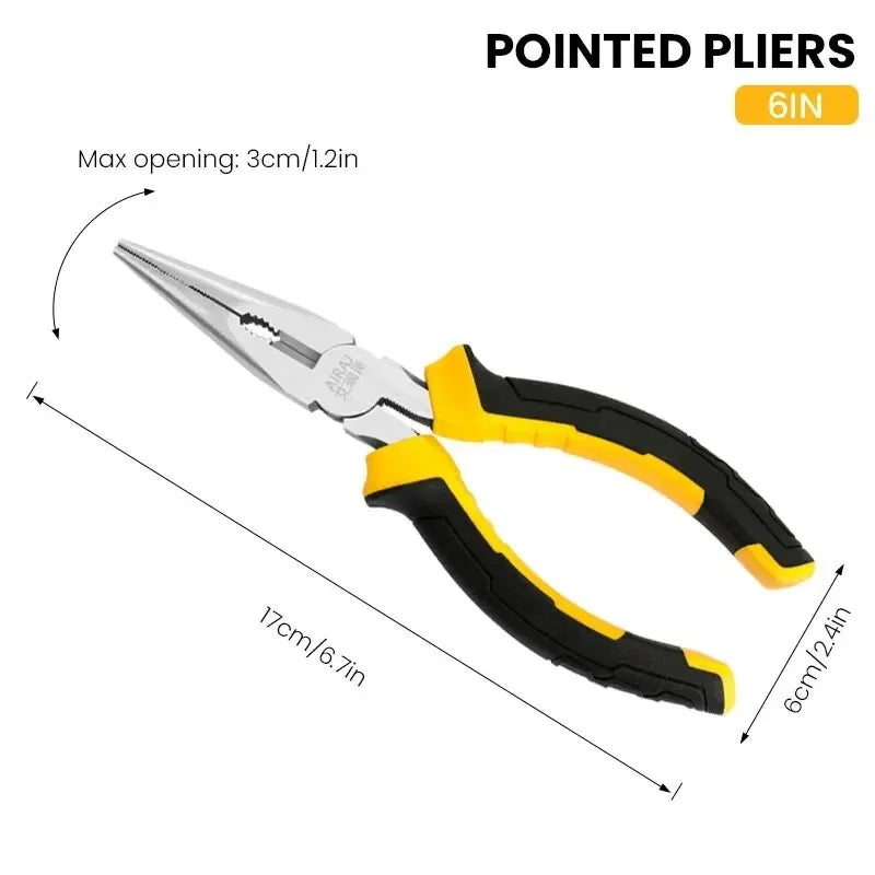 3-Piece Pliers Set – 8" Wire, 6" Long Nose & Diagonal Cutter, Stainless Steel Electrician & DIY Hand Tools