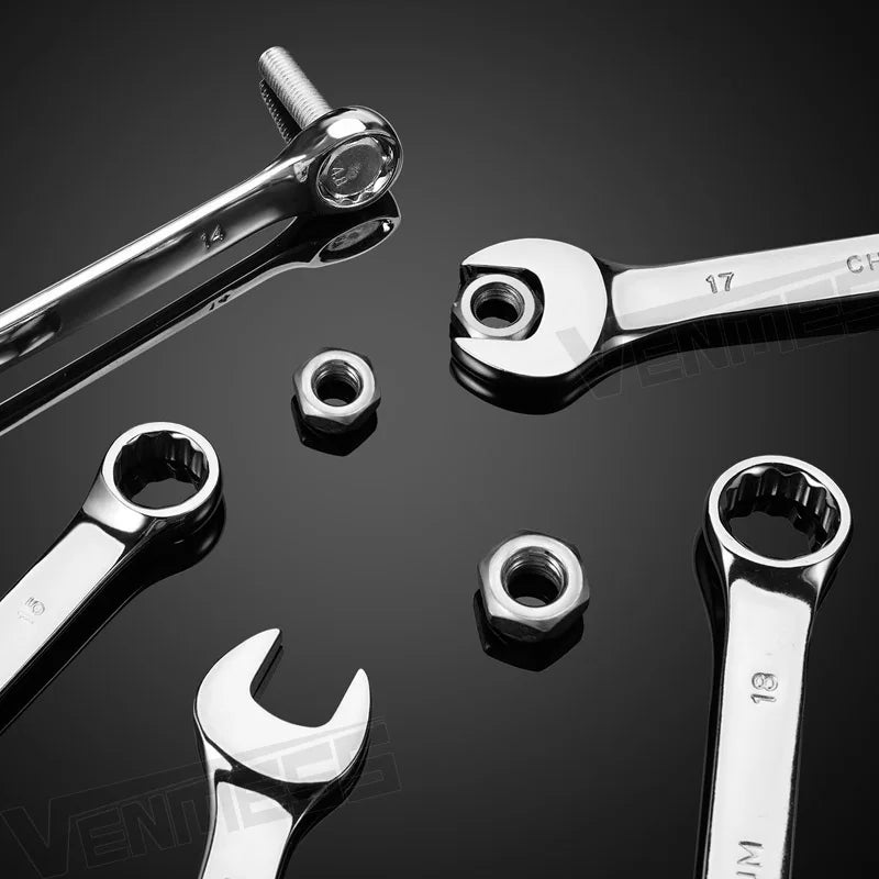 Metric Combination Wrench Set (7–14 Pc) CR-V Steel 8–24mm Spanner Set w/ Roll-Up Pouch for Auto Repair & Mechanics