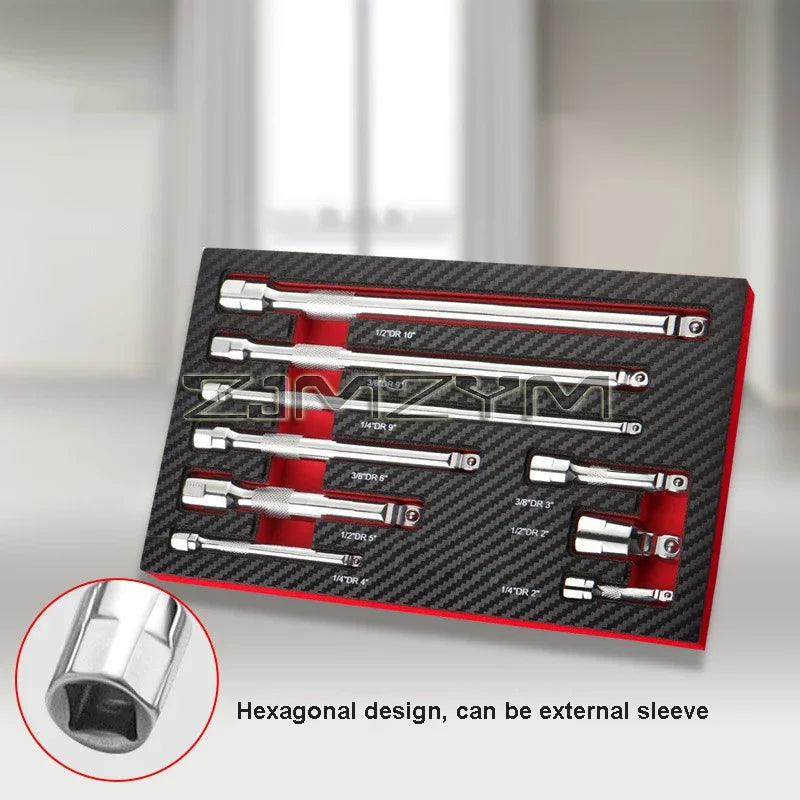 9Pc Ball Head Extension Bar Set CR-V Steel Socket Extensions Flexible Drive (LC6650)