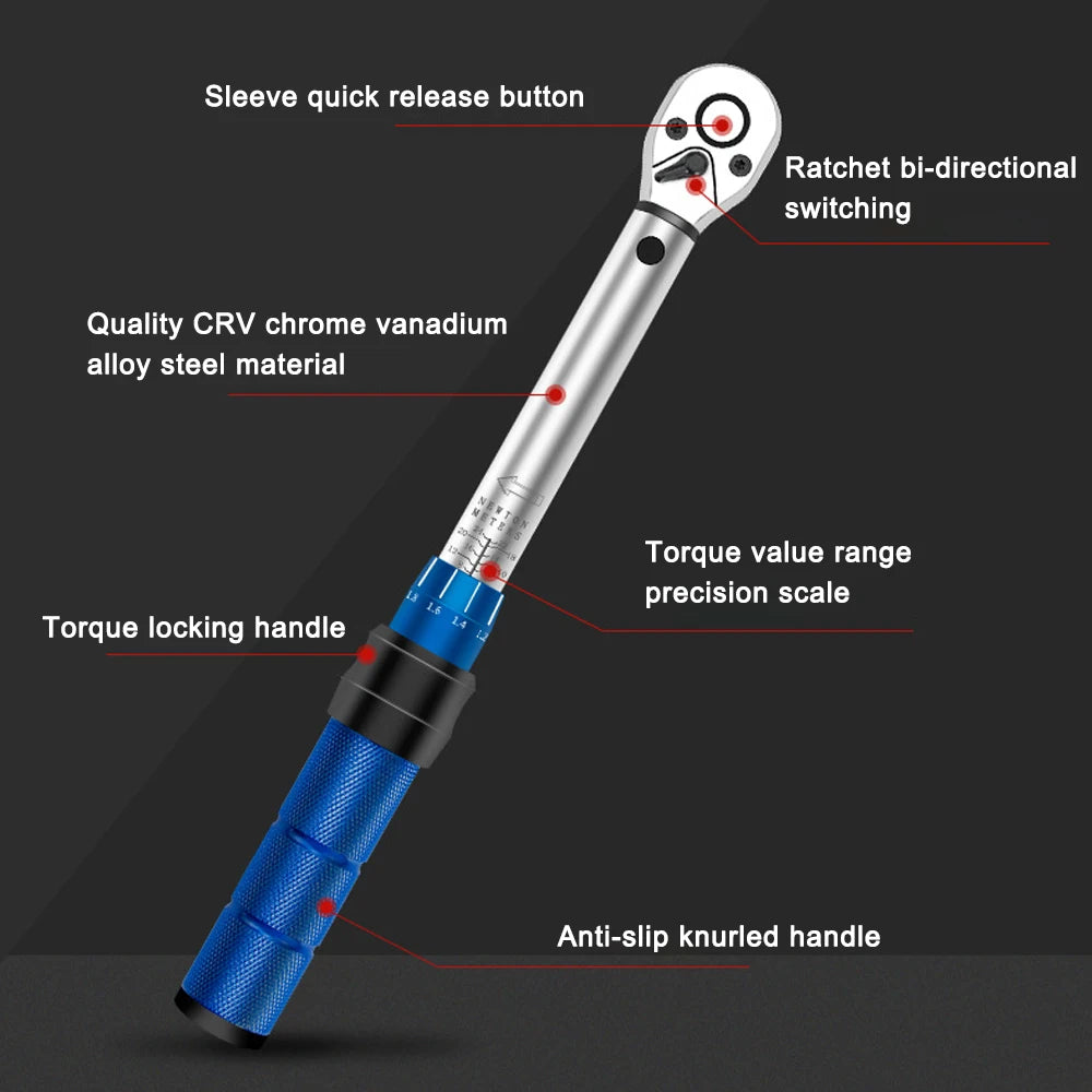 1/4” Drive Adjustable Torque Wrench Set (2–24N·m) | 72-Tooth CR-V Steel Precision Ratchet Kit with 13 Bits & Storage Case