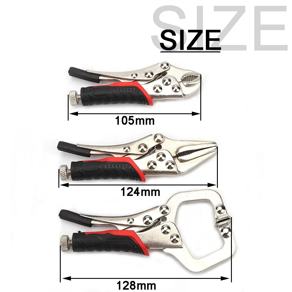 3PCS Locking Pliers Set – Curved Jaw, Long Nose & C-Clamp Carbon Steel Welding & DIY Tool Kit
