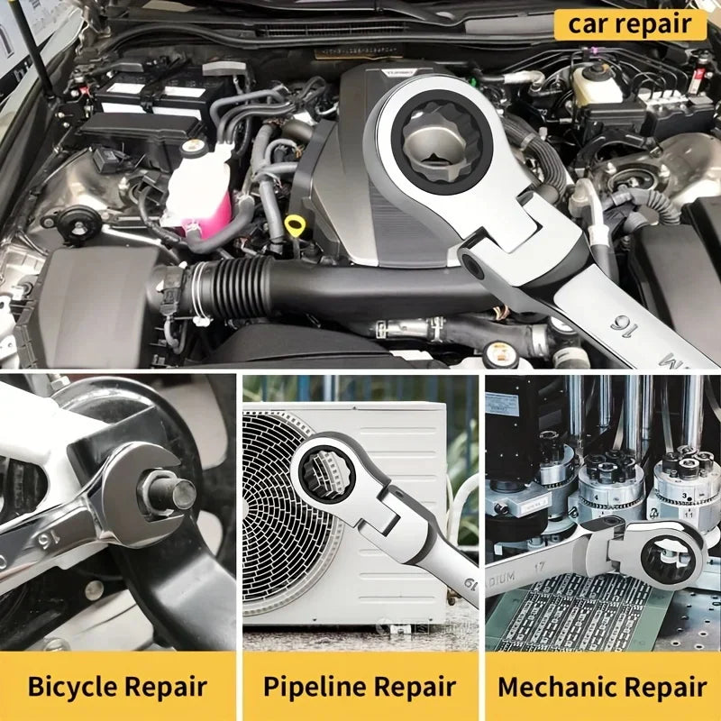 16-Piece Ratchet Handle Wrench Set – CR-V Chrome Steel Dual-End Multifunctional Hand Tools for Workshop & Automotive