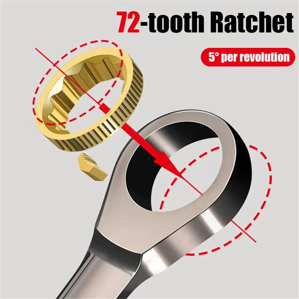 Chrome Vanadium Steel Ratchet Wrench Set | Mirror Polish Double End Mechanic Tool Kit, Rust-Resistant Heavy Duty Repair Wrench Set