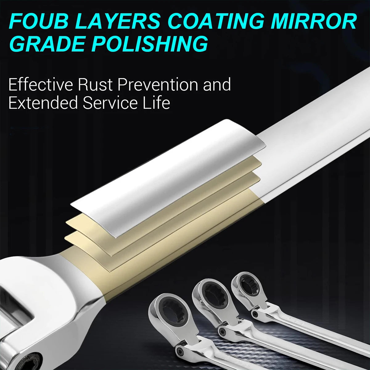 Extra Long Flex-Head Ratcheting Double Box End Wrench, Metric 8-19mm