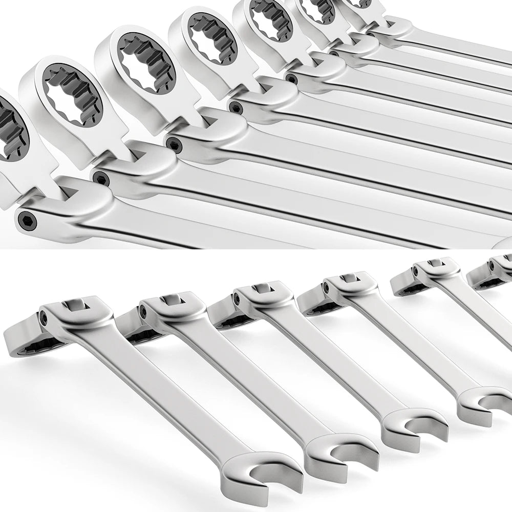 Ratcheting Flex-Head Wrench Set 8-22mm Combination With Canvas Bag