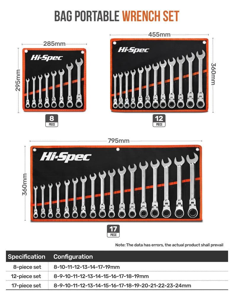 Hi-Spec Ratcheting Wrench Set 8-19mm.
