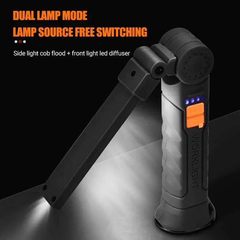 Rechargeable LED Flashlight Work Light with Magnet & Hook, Waterproof!