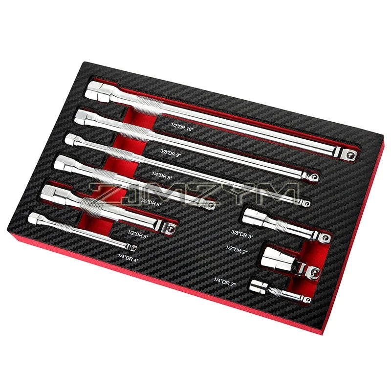 9Pc Ball Head Extension Bar Set CR-V Steel Socket Extensions Flexible Drive (LC6650)