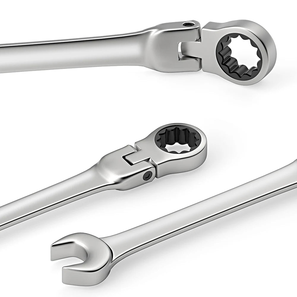 Ratcheting Flex-Head Wrench Set 8-22mm Combination With Canvas Bag