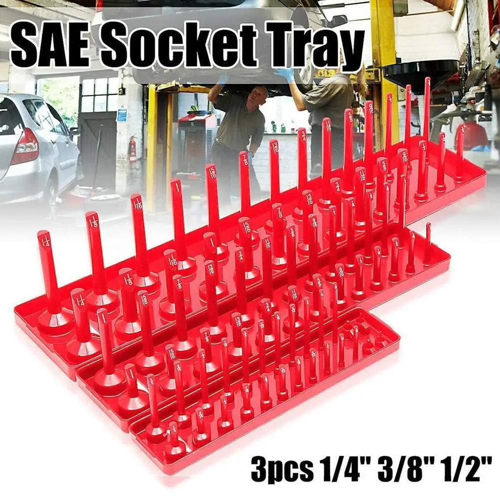 3 Pcs/1/4'' 3/8'' 1/2'' Socket Organizer Sleeve Holder Garage Storage Tool Metric SAE Plastic Home Tool Rack Tray Organizer