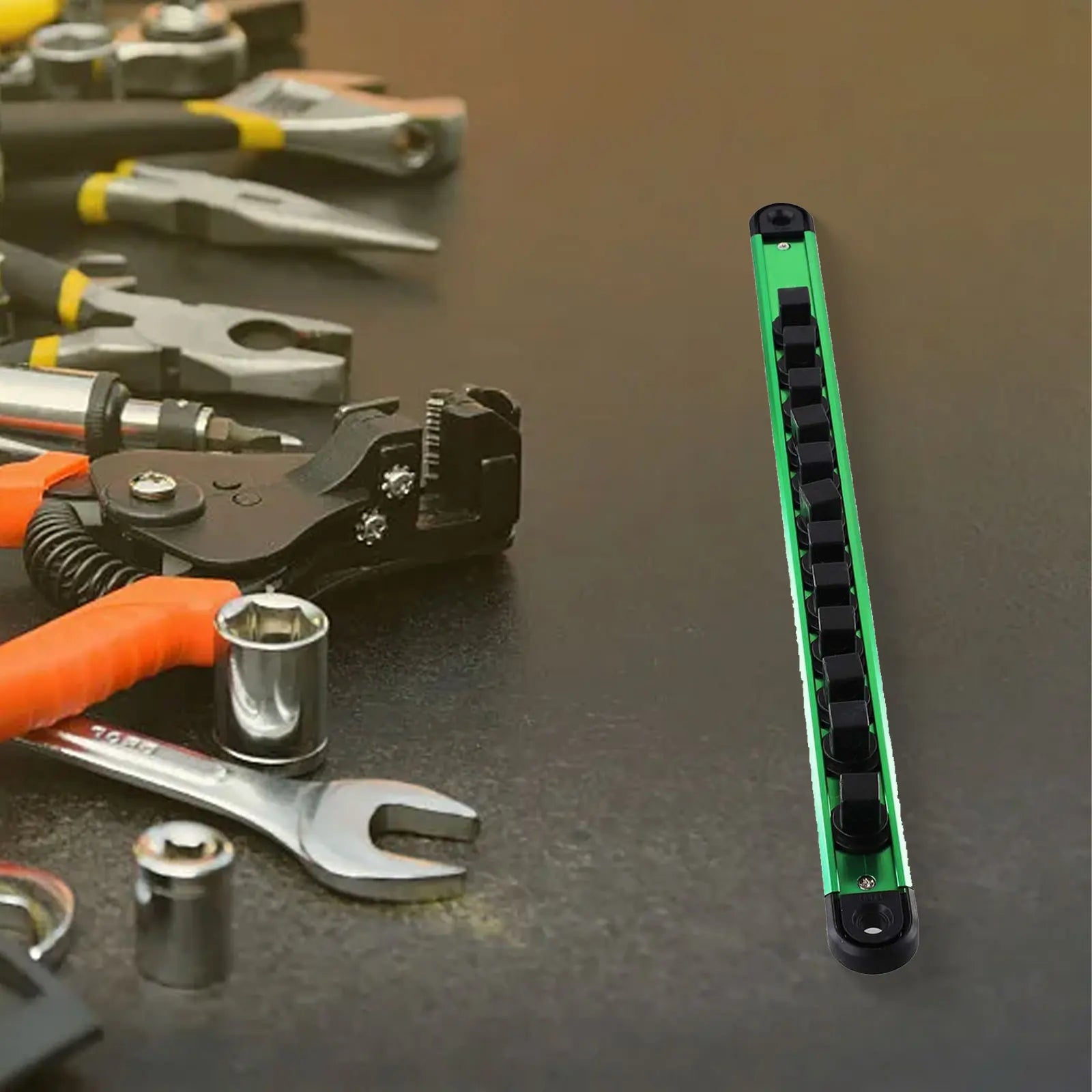 Swivel Magnetic Socket Organizer 1/4, 3/8 & 1/2. 1pc. Green.