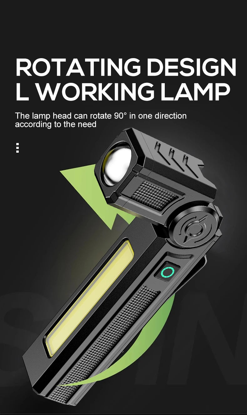 Multifunctional USB Rechargeable Flashlight with Magnet Powerful COB LED Work Light Waterproof Torch