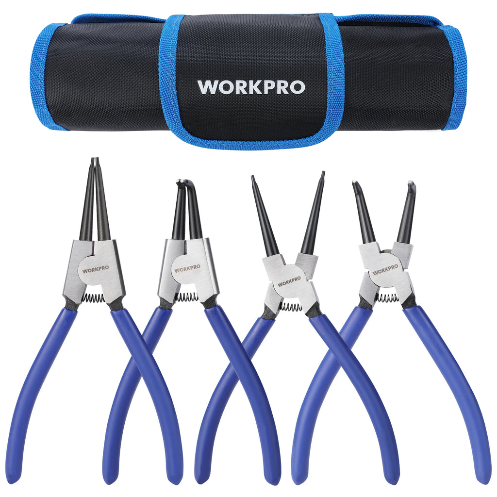 WORKPRO 4Pc Snap Ring Pliers Set 7" Internal External Circlip Pliers Straight & Bent Kit