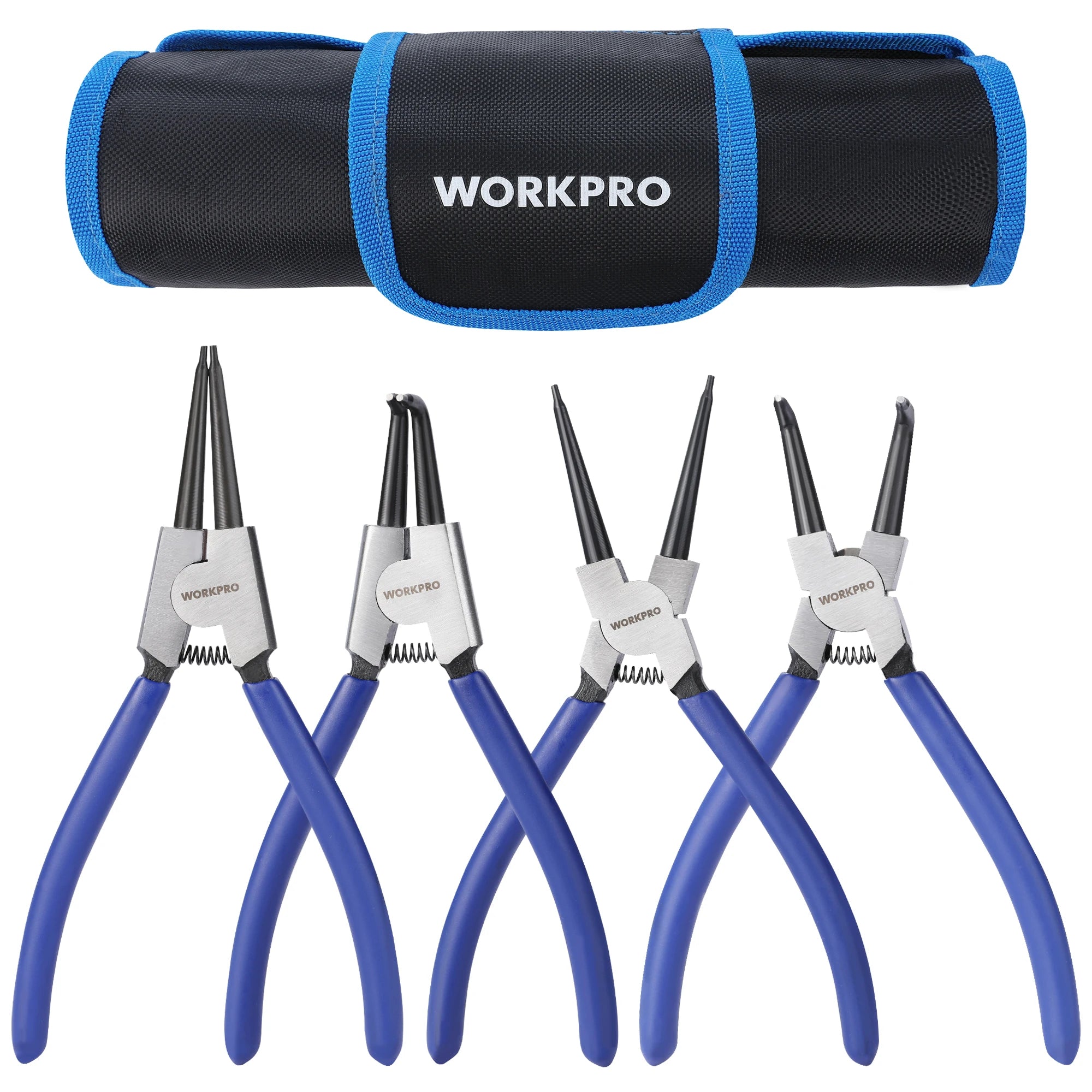 WORKPRO 4Pc Snap Ring Pliers Set 7" Internal External Circlip Pliers Straight & Bent Kit