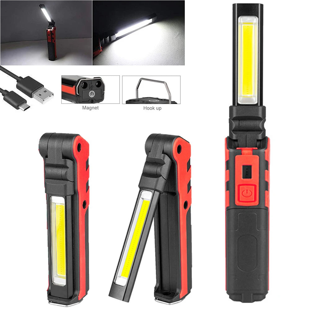Rechargeable LED Work Light COB Magnetic Folding 270° Inspection Lamp Torch Hook Garage Camping Light