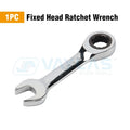 Stubby Ratcheting Wrench | Fixed & Flex Head | 72-Tooth CR-V Steel | 6–19mm