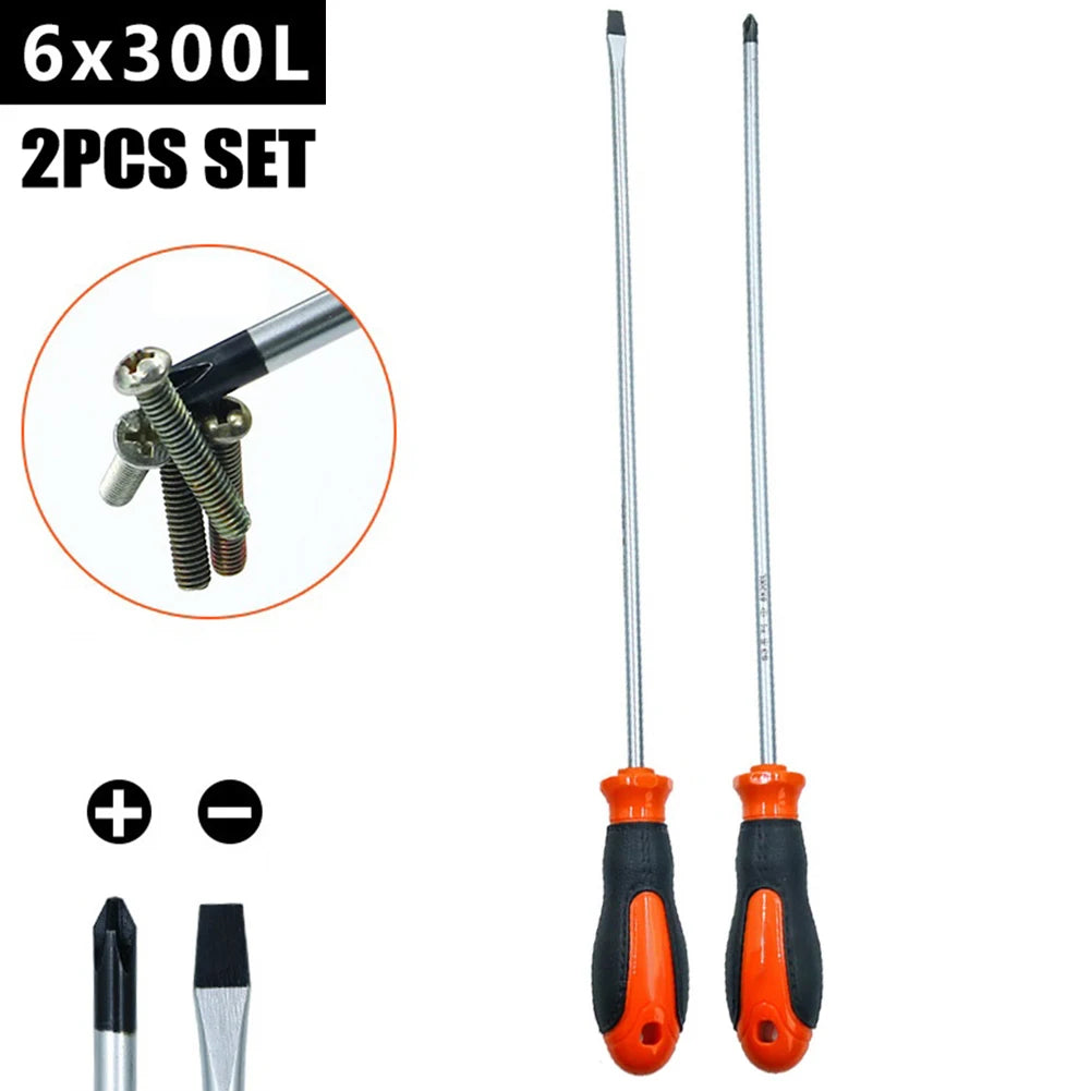 VIBRATITE 12" Extra Long Magnetic Screwdriver Set Cross & Slotted Hard-to-Reach Tools