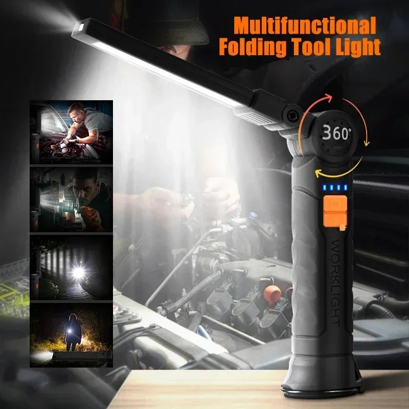 Large Rechargeable LED Flashlight Work Light with Magnet & Hook, Waterproof!