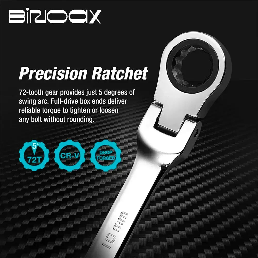 Binoax 6–24mm Flexible Head Ratchet Wrench Set Cr-V Combination Spanner Dual End Auto Repair Tool