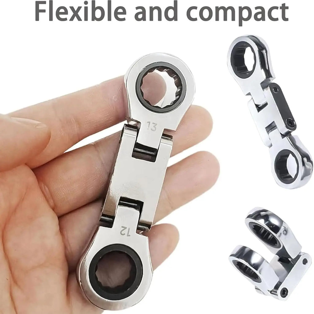 Dual-Drive Nano Flex Head Pocket Ratchet Set | Stubby Compact Double Box End Ratchet Tool for Tight Space Repair