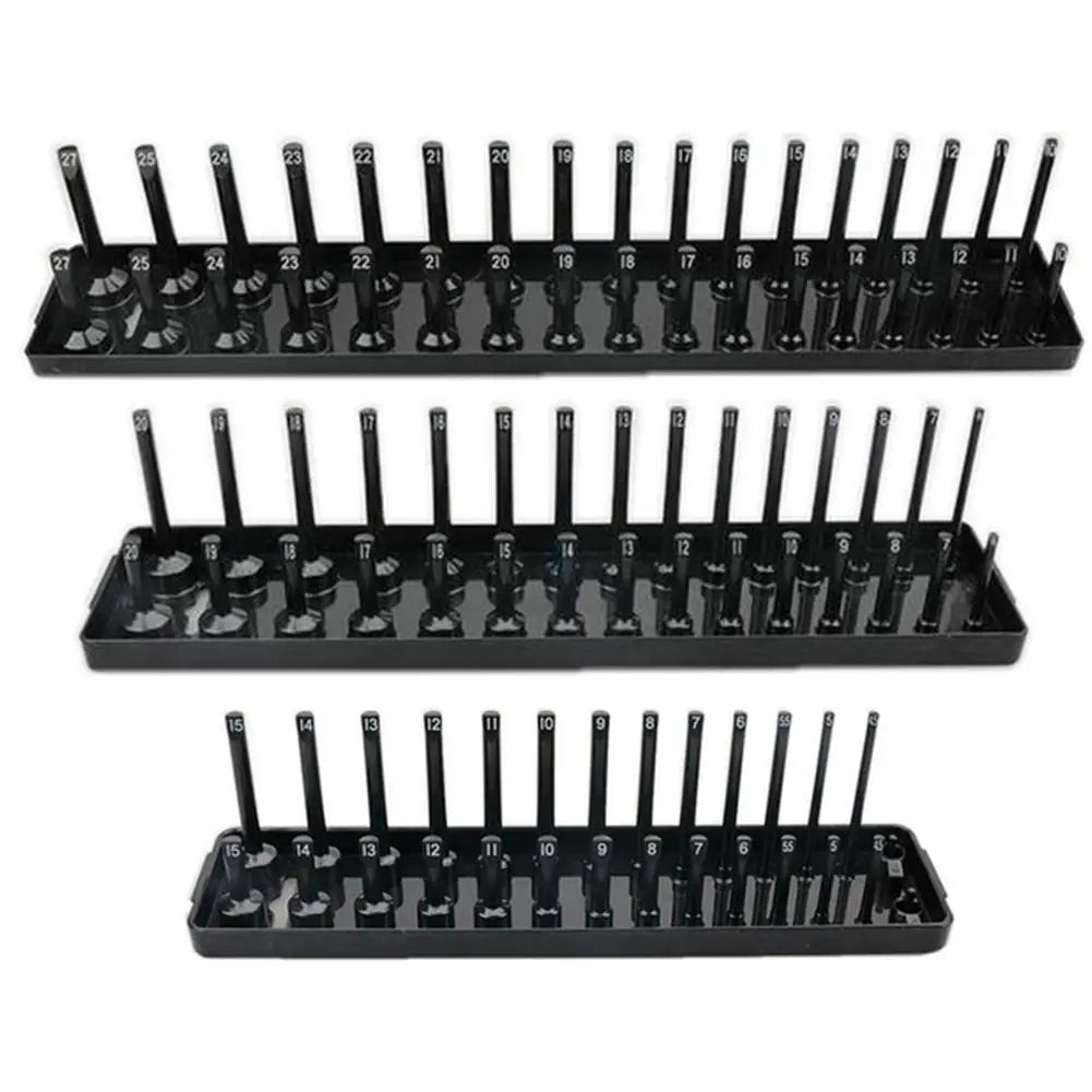 3 Pcs/1/4'' 3/8'' 1/2'' Socket Organizer Sleeve Holder Garage Storage Tool Metric SAE Plastic Home Tool Rack Tray Organizer
