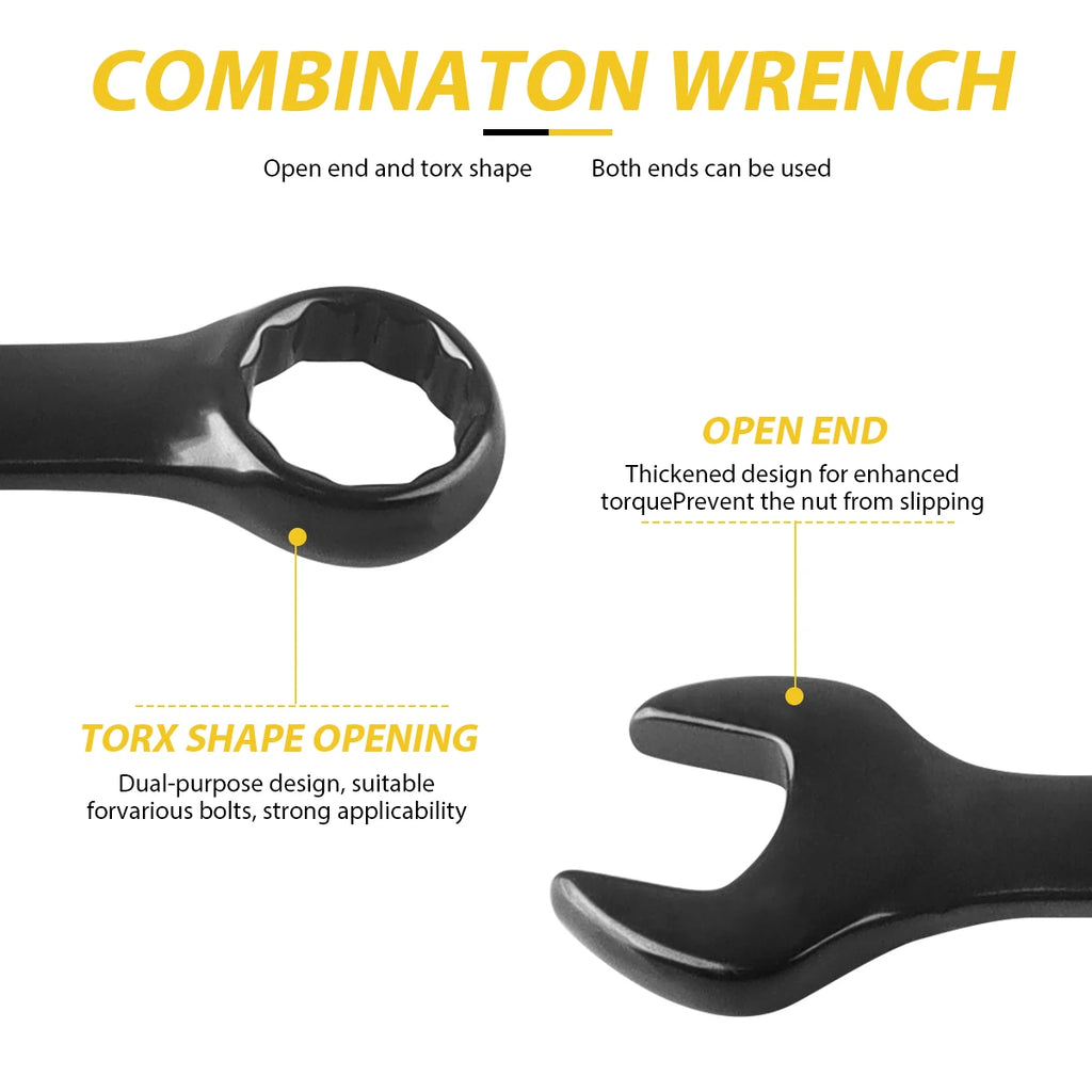 Combination Wrench Set CR-V Steel Open & Box End Spanner Tool Kit – 6–16 Piece Options w/ Pouch