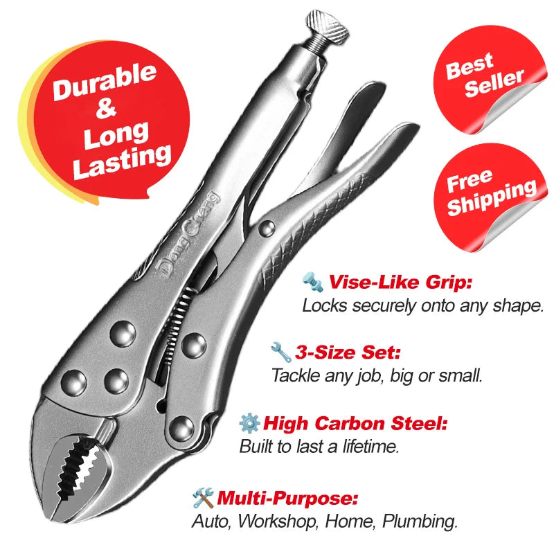 5" 7" 10" Locking Pliers Set Heavy Duty Carbon Steel Vise Grip Clamp Tool Anti Slip