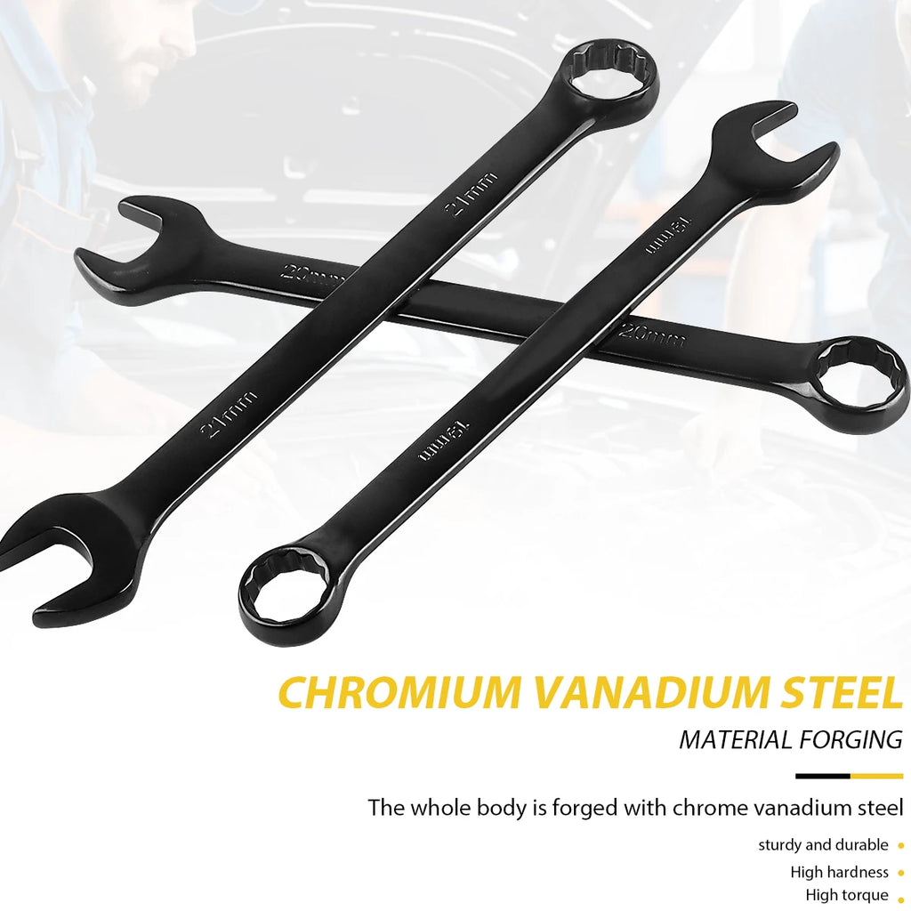 Combination Wrench Set CR-V Steel Open & Box End Spanner Tool Kit – 6–16 Piece Options w/ Pouch