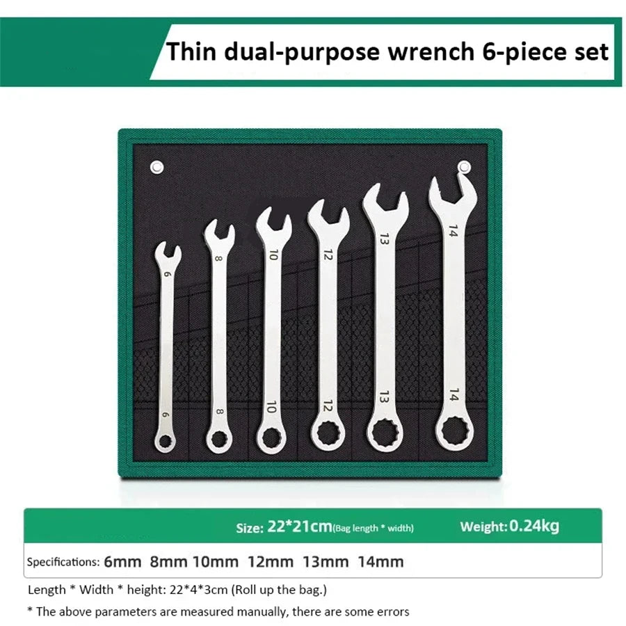 Ultra-thin Open End Wrench Set 6mm to 27mm.